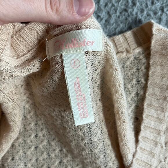 Hollister Sweater Large Crop Scoop Neck Pullover Pink Cream Y2K Coquette Ballet - Picture 11 of 16